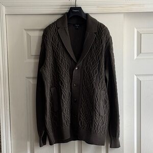 Faconnable Men's OliveBrown Cable Knit Cardigan